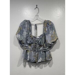 ASTR The Label Clairemont Ruched Puff Sleeve Crop Top Floral Medium Coquette